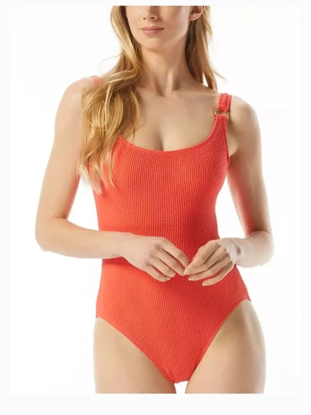 Micheal Kors Modest One Piece Swimsuit Coral Resort Vacation Cruise Textured